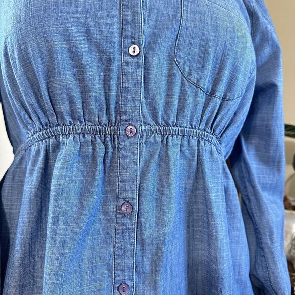 Motherhood Blue Denim Long Sleeve Shirt Maternity Dress With Pockets Size Small - Picture 5 of 12